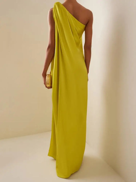 Women Fashion One-Shoulder Split-Side Halter Prom Dress 2024 New Summer Sleeveless Pleated Party Evening Dresses