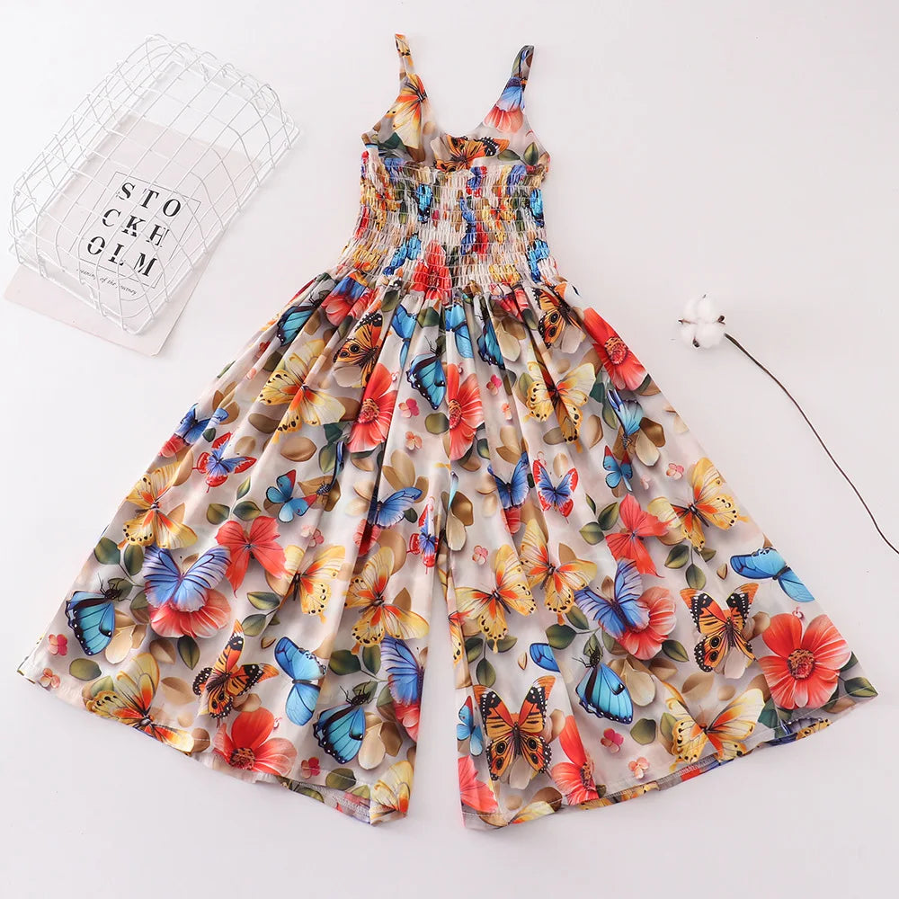 Fashion Summer One Pieces Playsuits Girls Rompers Casual Body Suit Children Clothes Beach Outfits Wide Leg Jumpsuits Kids Bottom