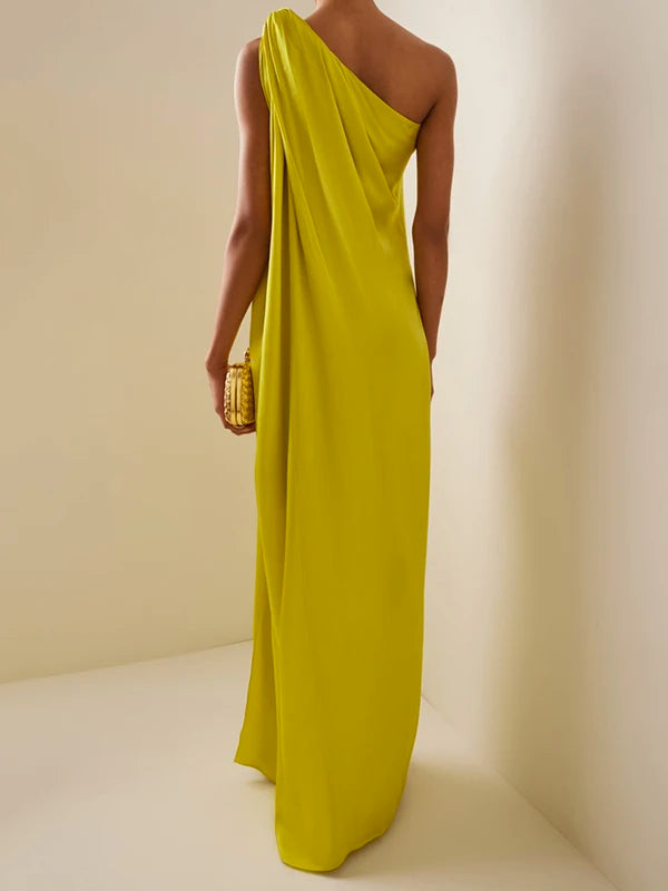 Women Fashion One-Shoulder Split-Side Halter Prom Dress 2024 New Summer Sleeveless Pleated Party Evening Dresses