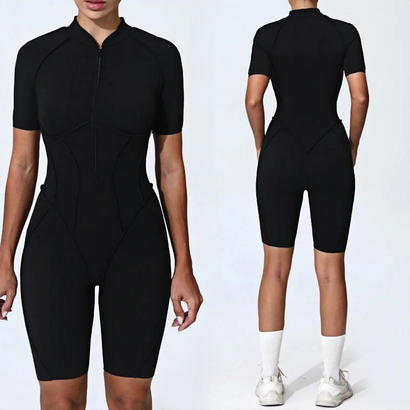 Zipper Yoga Jumpsuit Set For Women Breathable Quick Dry Gym