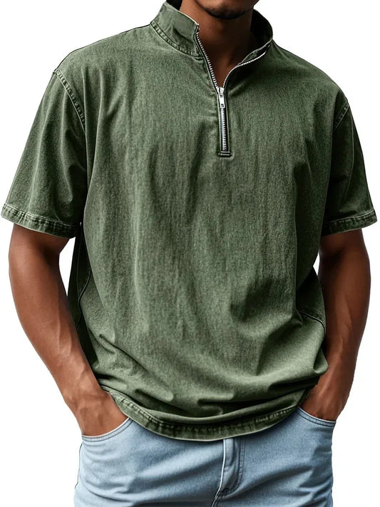 Men's Casual Zipper Fly Short Sleeve Tops for All Seasons