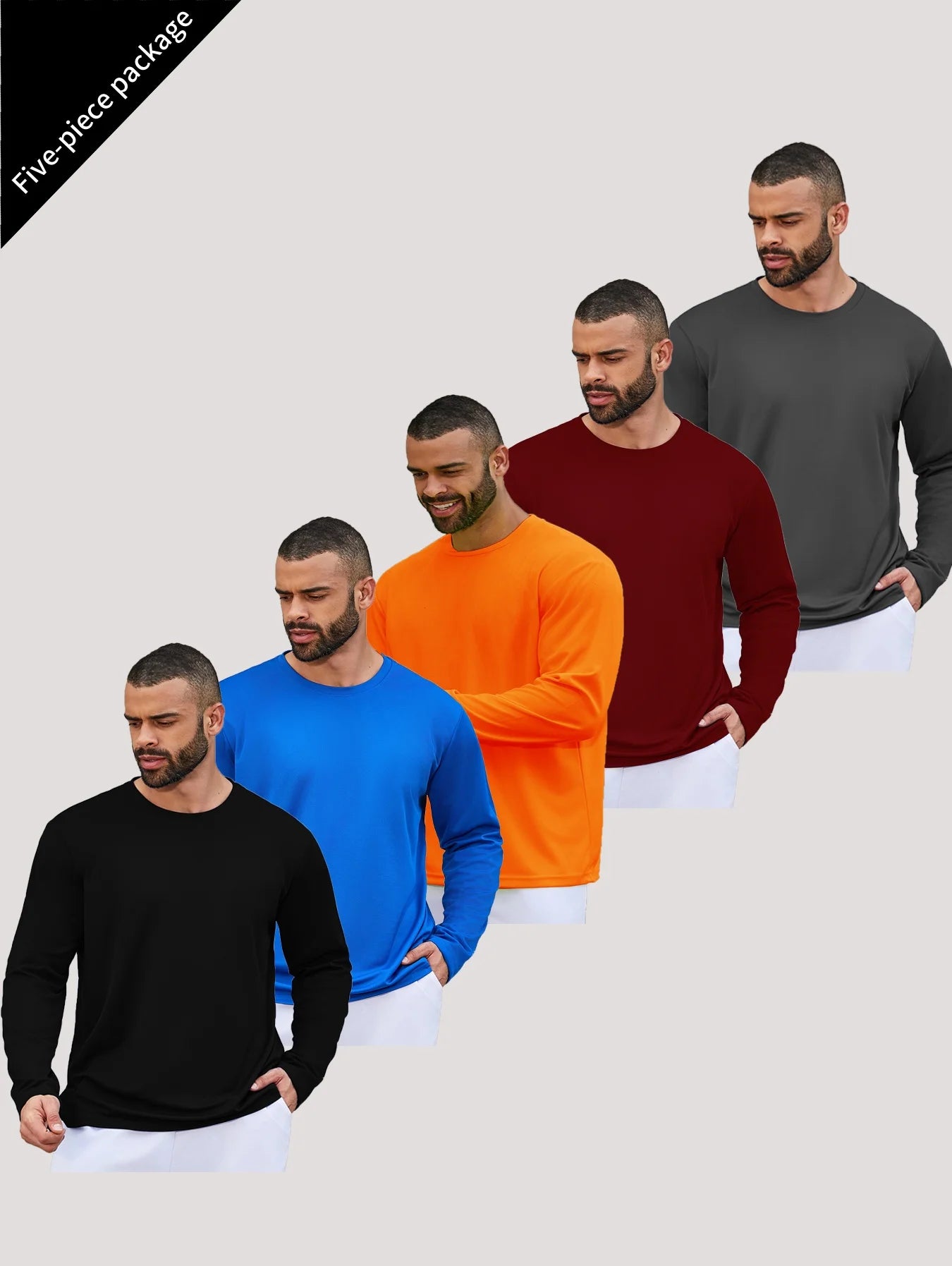 5-piece men's running speed dry long sleeved T-shirt suitable for sports fishing and sun protection clothing