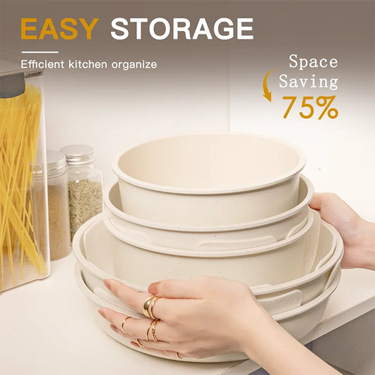21 Piece Pots and Pans Set Non-Stick Astercook Ceramic Cookware with Sensor Handles Milky White