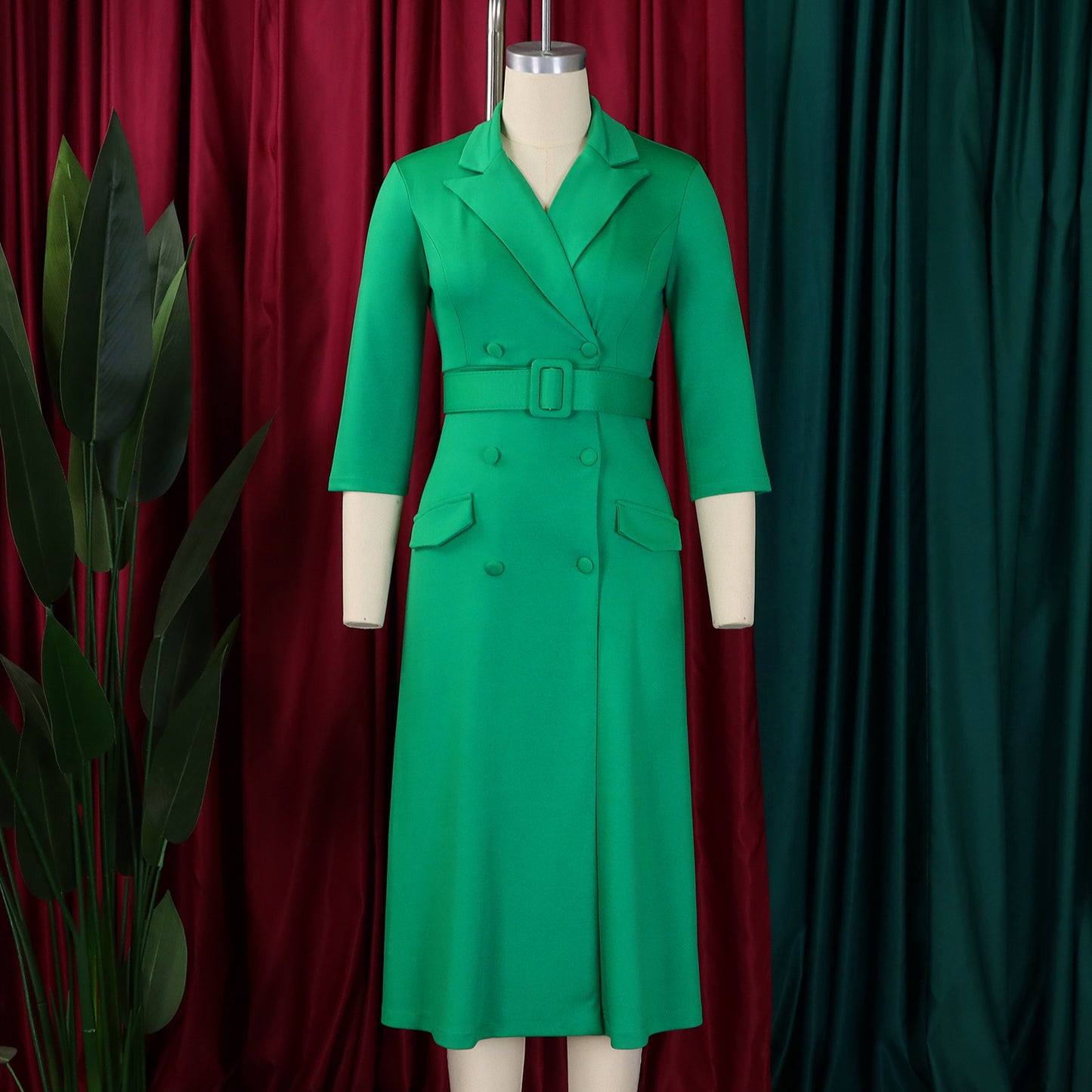 CM.YAYA Women Notched Neck Elegant Full Sleeve Midi Dress 2024 Fall  OL Work Belt Streetwear Africa Party Club Dresses Vestidos