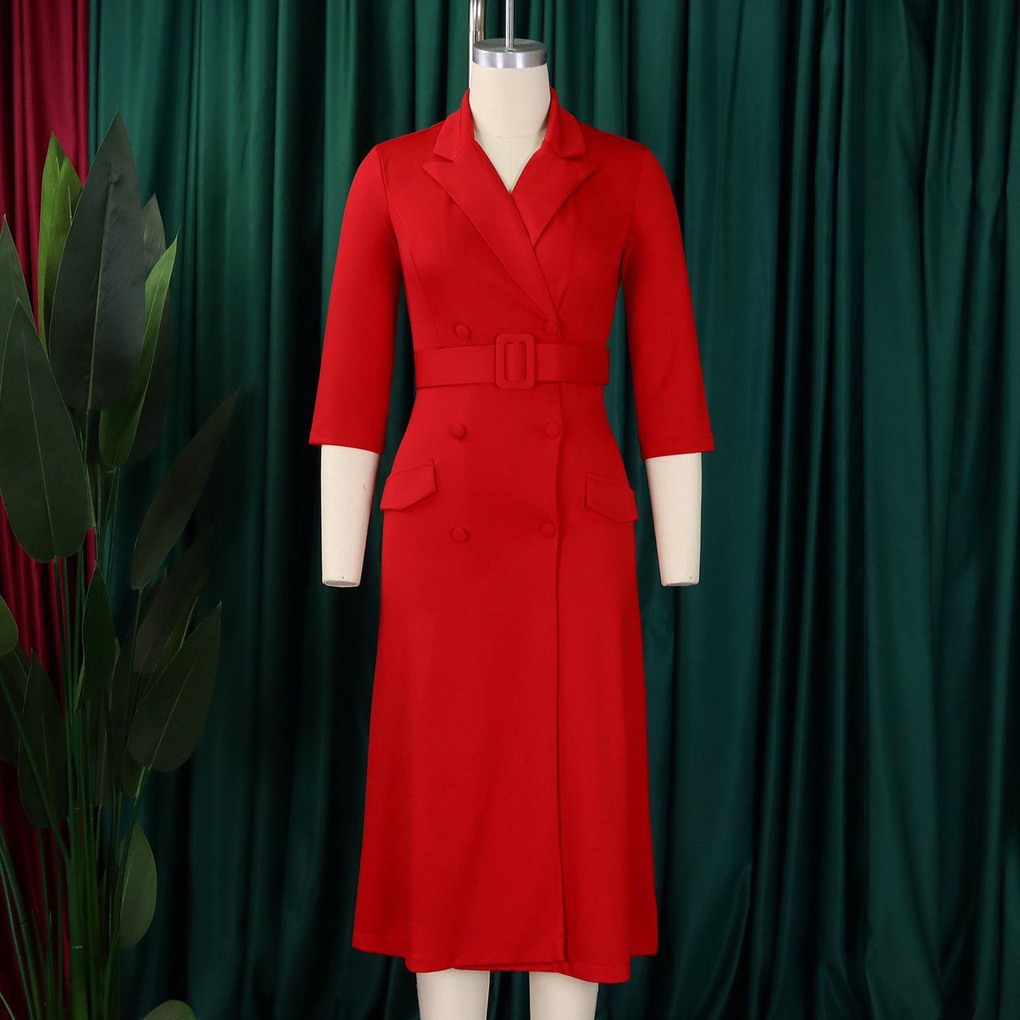 CM.YAYA Women Notched Neck Elegant Full Sleeve Midi Dress 2024 Fall  OL Work Belt Streetwear Africa Party Club Dresses Vestidos