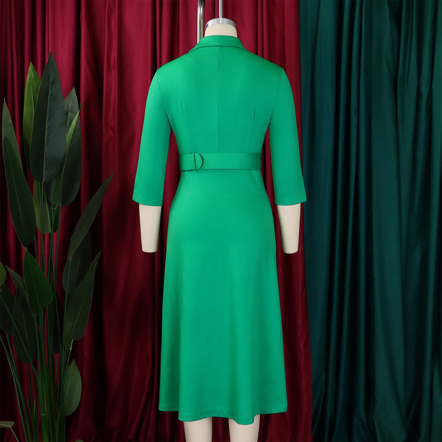 CM.YAYA Women Notched Neck Elegant Full Sleeve Midi Dress 2024 Fall  OL Work Belt Streetwear Africa Party Club Dresses Vestidos