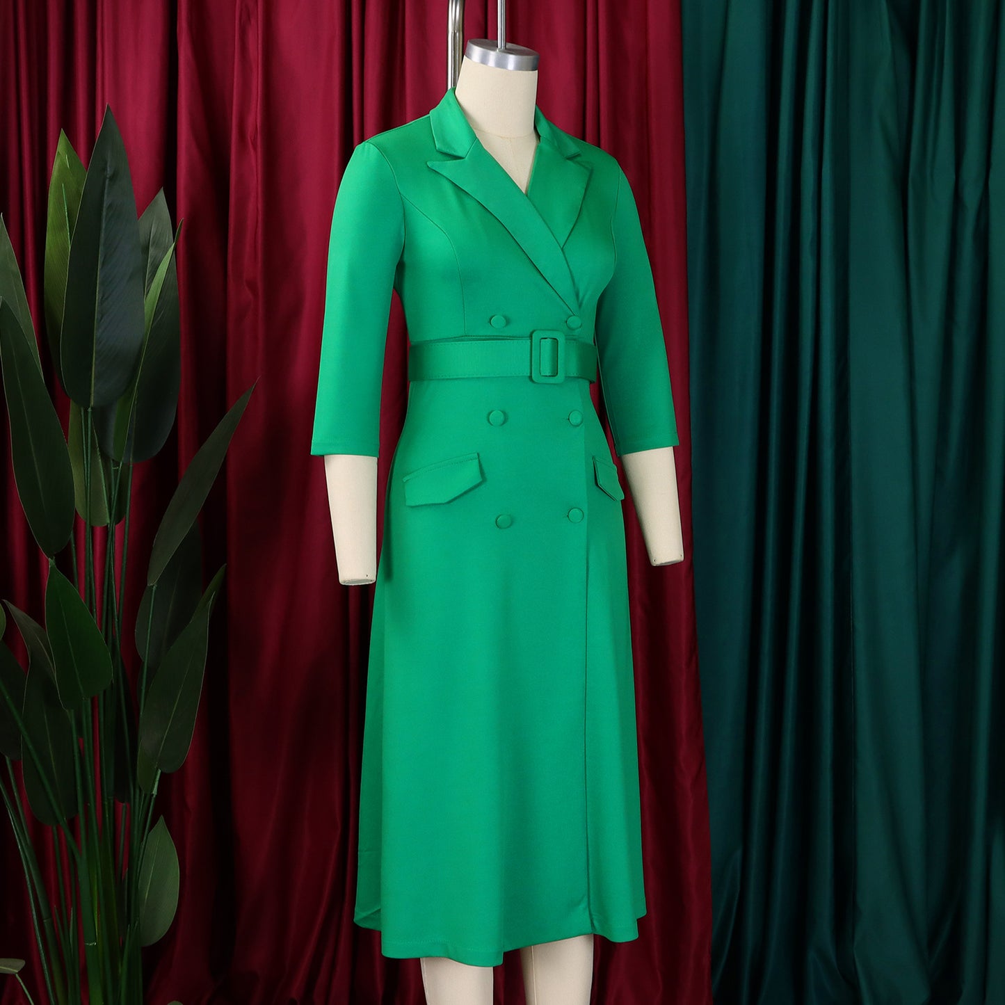 CM.YAYA Women Notched Neck Elegant Full Sleeve Midi Dress 2024 Fall  OL Work Belt Streetwear Africa Party Club Dresses Vestidos