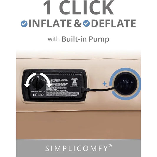 Comfy Queen EZ Bed Self-Inflating Air Mattress with Built-in Frame Pump and Wheeled Case
