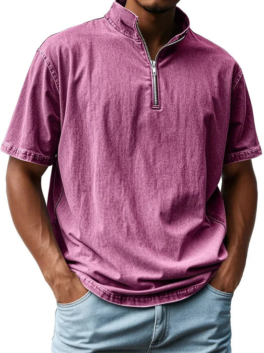 Men Short Sleeve Zipper Fly T Shirt Basic Vest Top