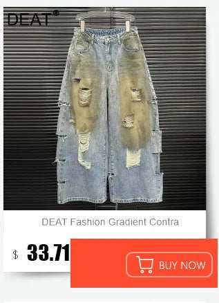 DEAT 2025 Summer Fashion Niche Tassel Patchwork Heavy Industry Denim Shorts For Women High Waist Versatile Short Pants 11A04880