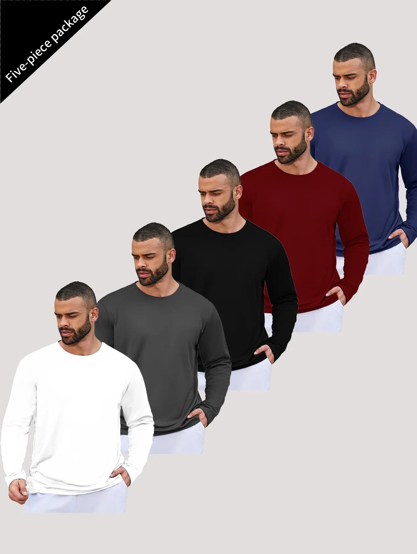 5-piece men's running speed dry long sleeved T-shirt suitable for sports fishing and sun protection clothing