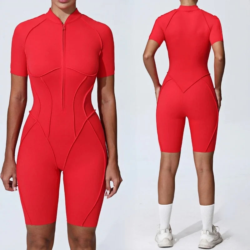 Zipper Yoga Jumpsuit Set For Women Breathable Quick Dry Gym