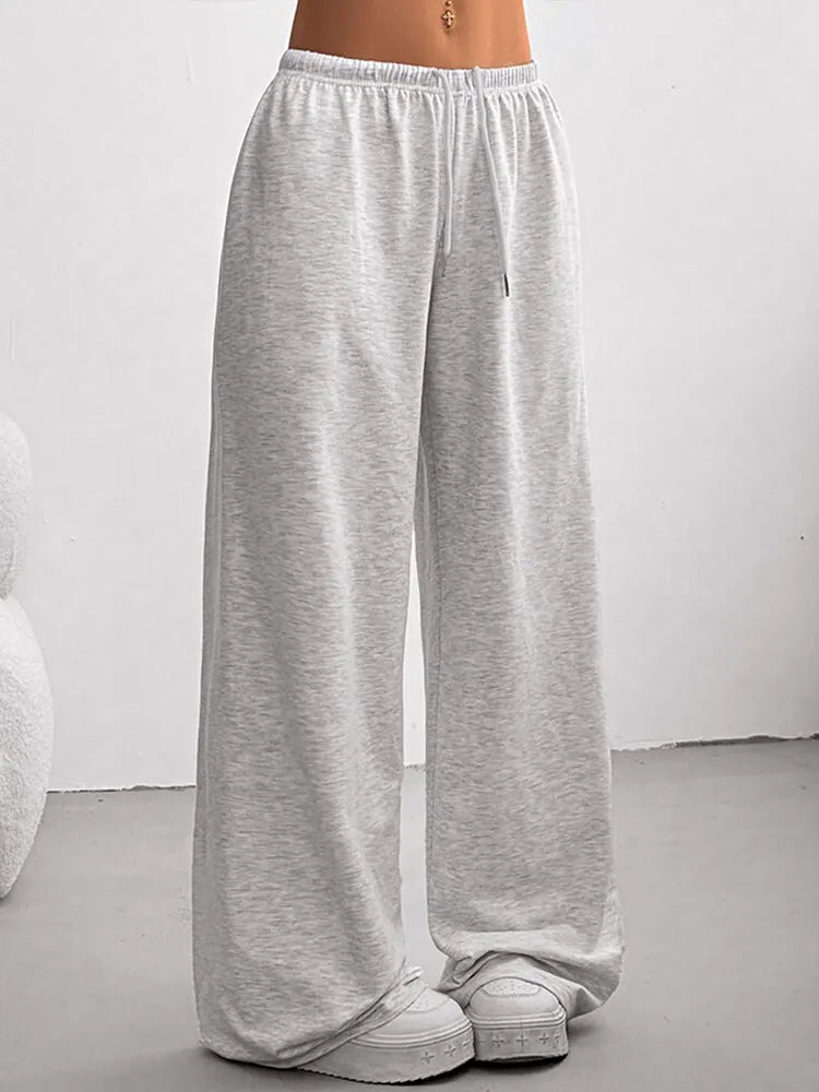 Women Slim Knit Trousers Lace Up Streetwear Pants Elegant