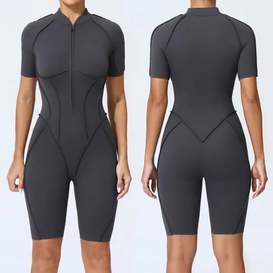 Zipper Yoga Jumpsuit Set For Women Breathable Quick Dry Gym
