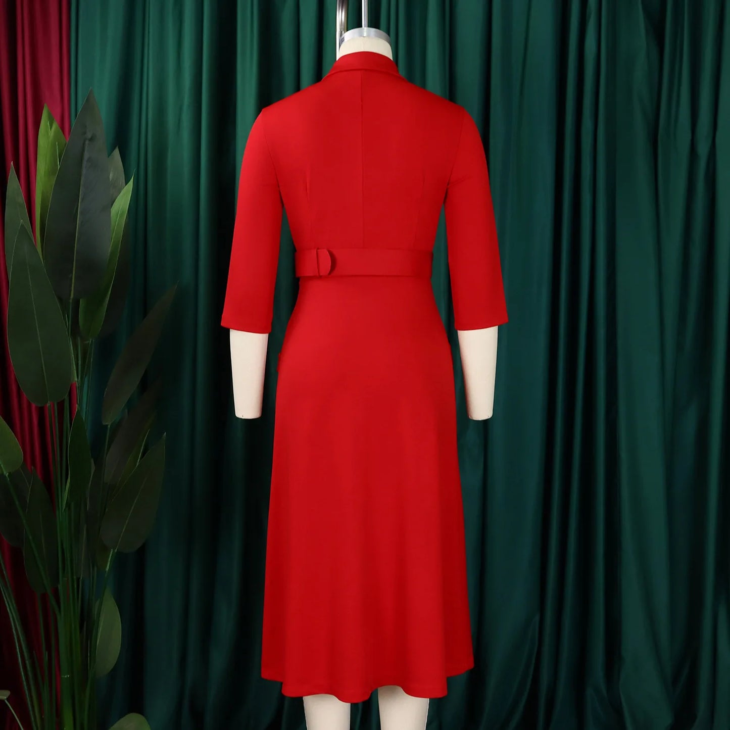 CM.YAYA Women Notched Neck Elegant Full Sleeve Midi Dress 2024 Fall  OL Work Belt Streetwear Africa Party Club Dresses Vestidos