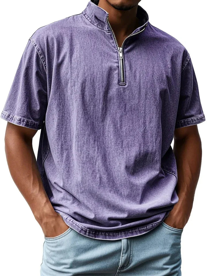 2025 Europe Fashion Zipper Fly Tops Men Short Sleeve Board T-shirt Solid Khaki Basic Vest Mens Casual Beach Shirts Pullovers New