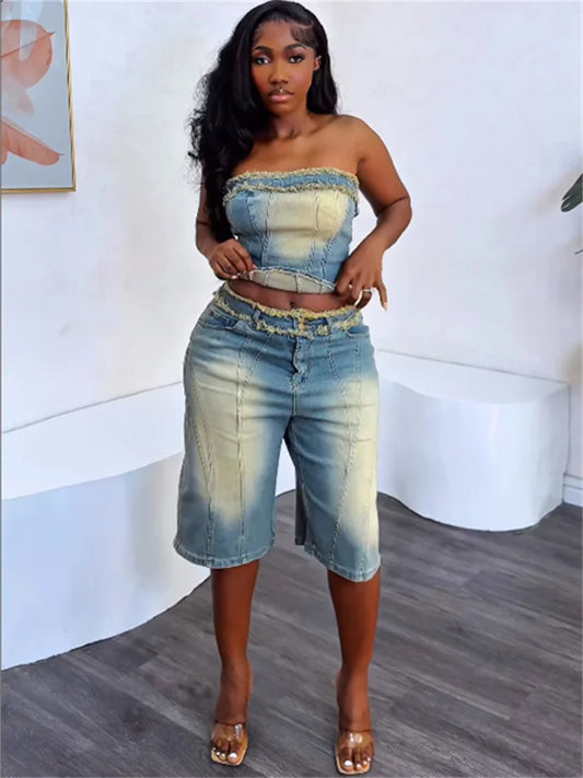 Weird Puss Cowboy Vintage Two Piece Set Backless Tube Tops