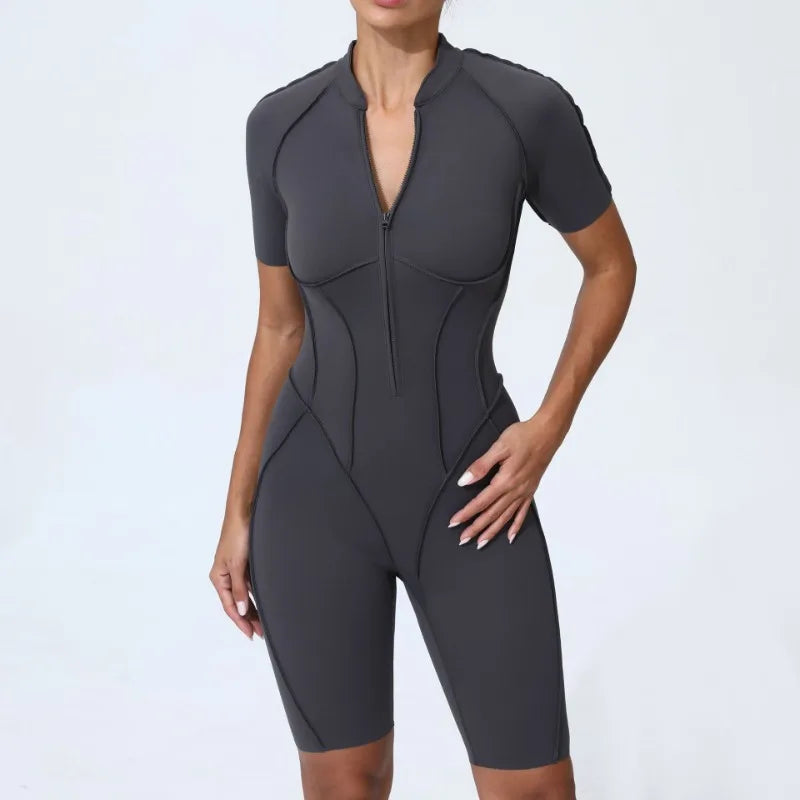Zipper Yoga Jumpsuit Set For Women Breathable Quick Dry Gym