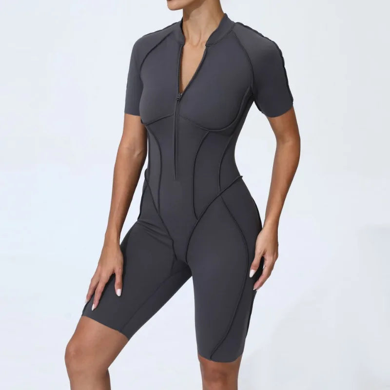 Zipper Yoga Jumpsuit Set For Women Breathable Quick Dry Gym