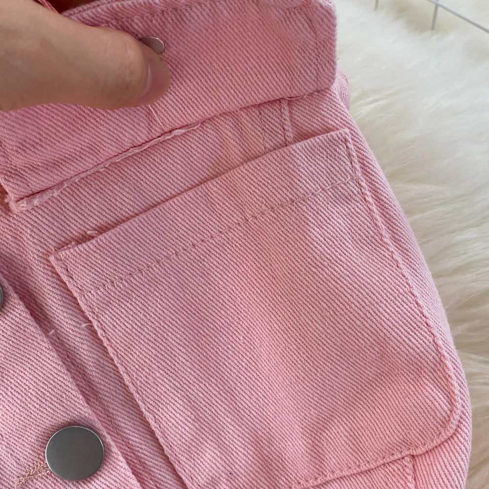 Youth Women Denim Dress Design V-Neck Slim Waist Short Peng Peng Pleated Jeans Dress With Belt Outfits For Girls