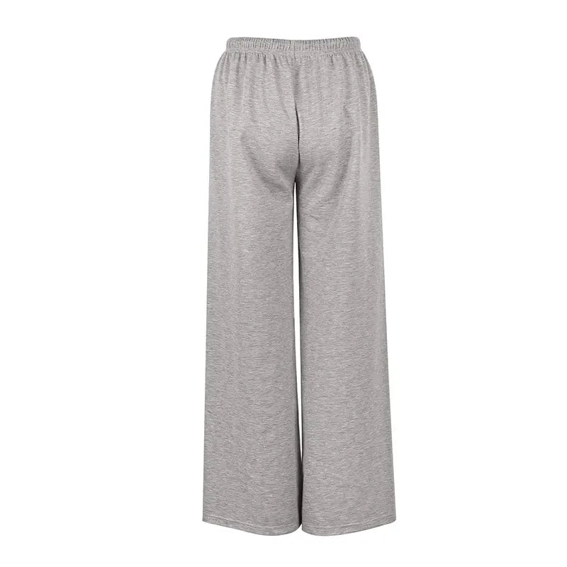Women Slim Knit Trousers Lace Up Streetwear Pants Elegant