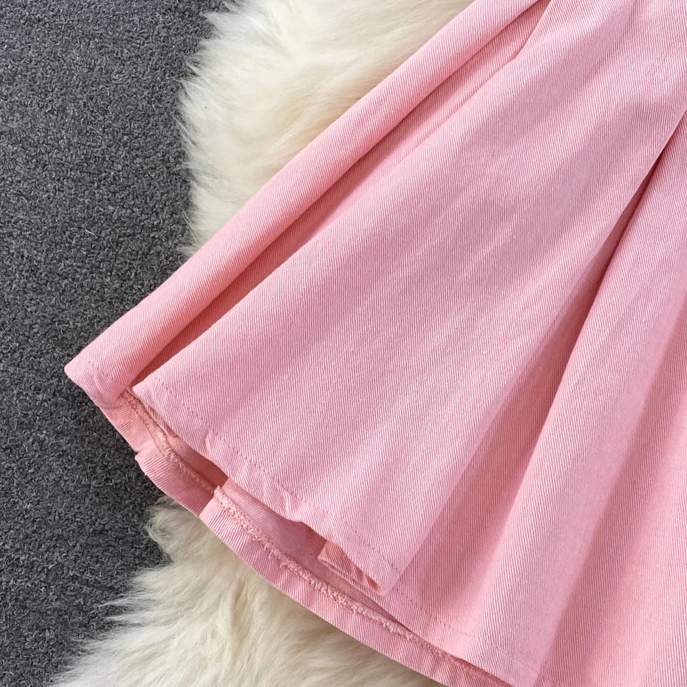 Youth Women Denim Dress Design V-Neck Slim Waist Short Peng Peng Pleated Jeans Dress With Belt Outfits For Girls