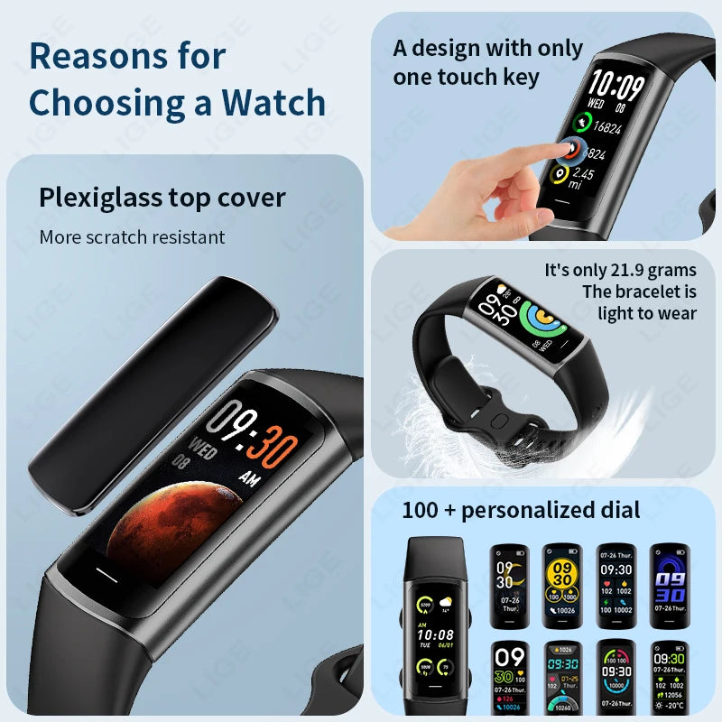 LIGE Smartwatch Fitness Tracker Heart Rate Blood Oxygen Waterproof Bracelet