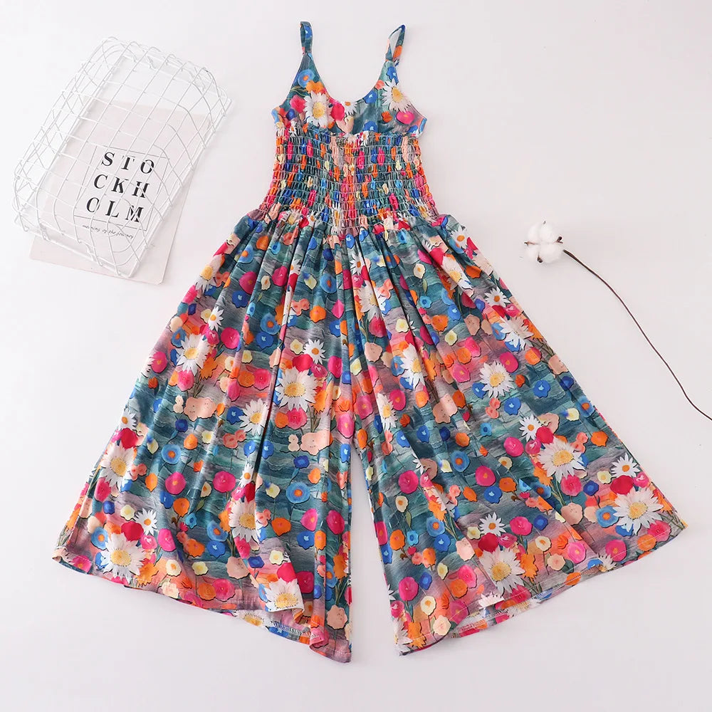 Fashion Summer One Pieces Playsuits Girls Rompers Casual Body Suit Children Clothes Beach Outfits Wide Leg Jumpsuits Kids Bottom
