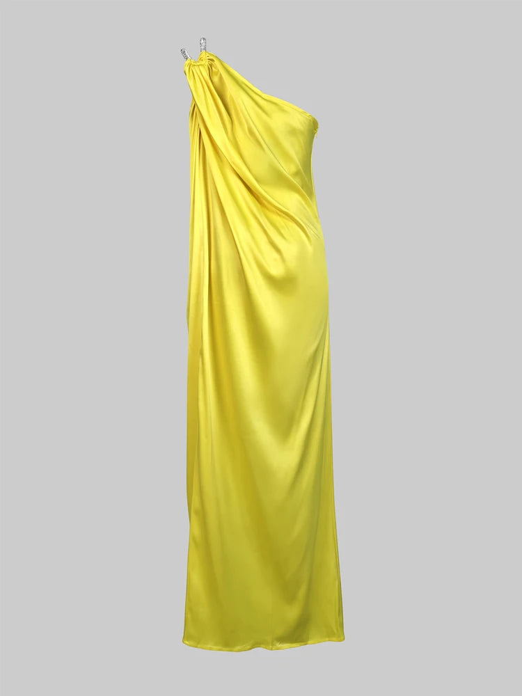 Women Fashion One-Shoulder Split-Side Halter Prom Dress 2024 New Summer Sleeveless Pleated Party Evening Dresses