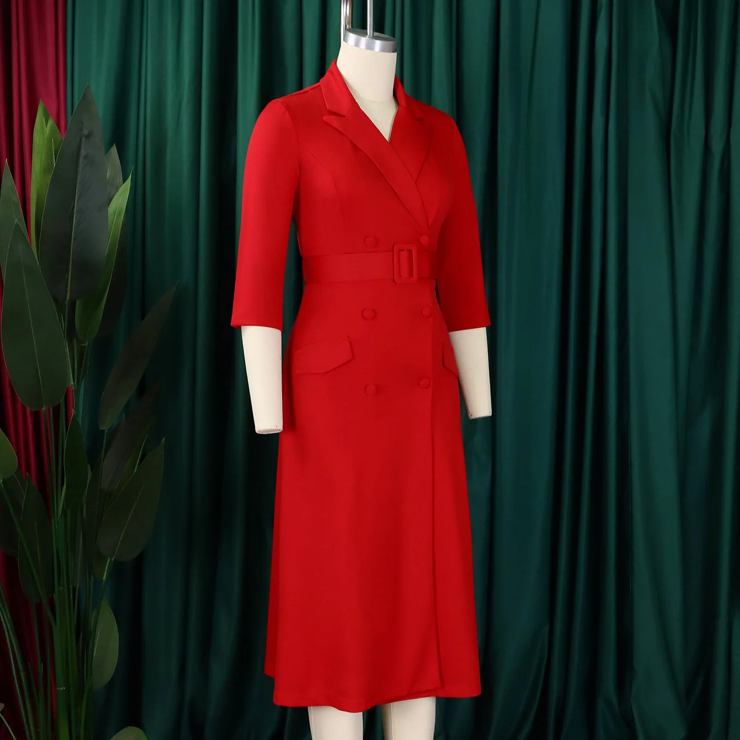 CM.YAYA Women Notched Neck Elegant Full Sleeve Midi Dress 2024 Fall  OL Work Belt Streetwear Africa Party Club Dresses Vestidos