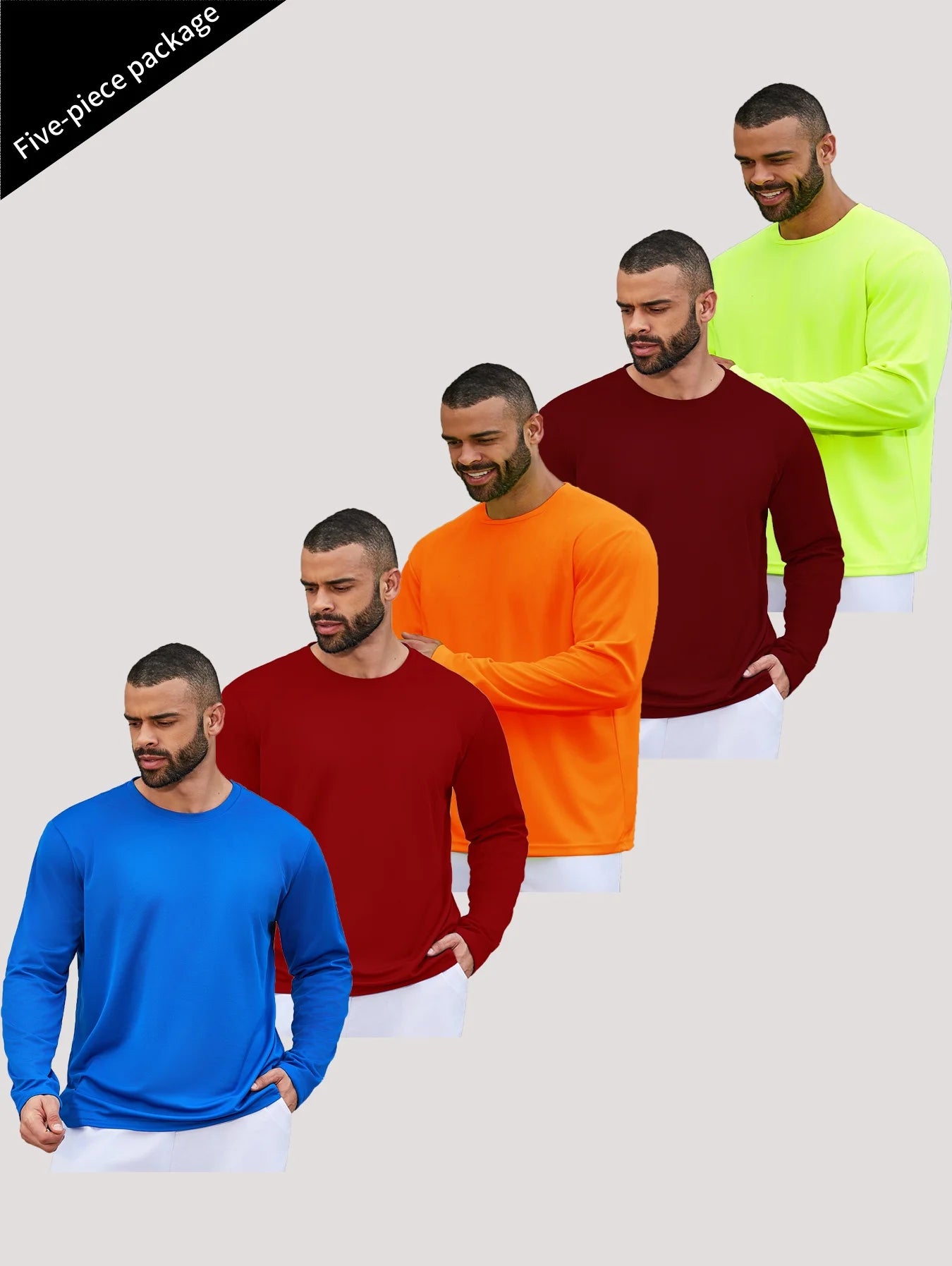 5-piece men's running speed dry long sleeved T-shirt suitable for sports fishing and sun protection clothing