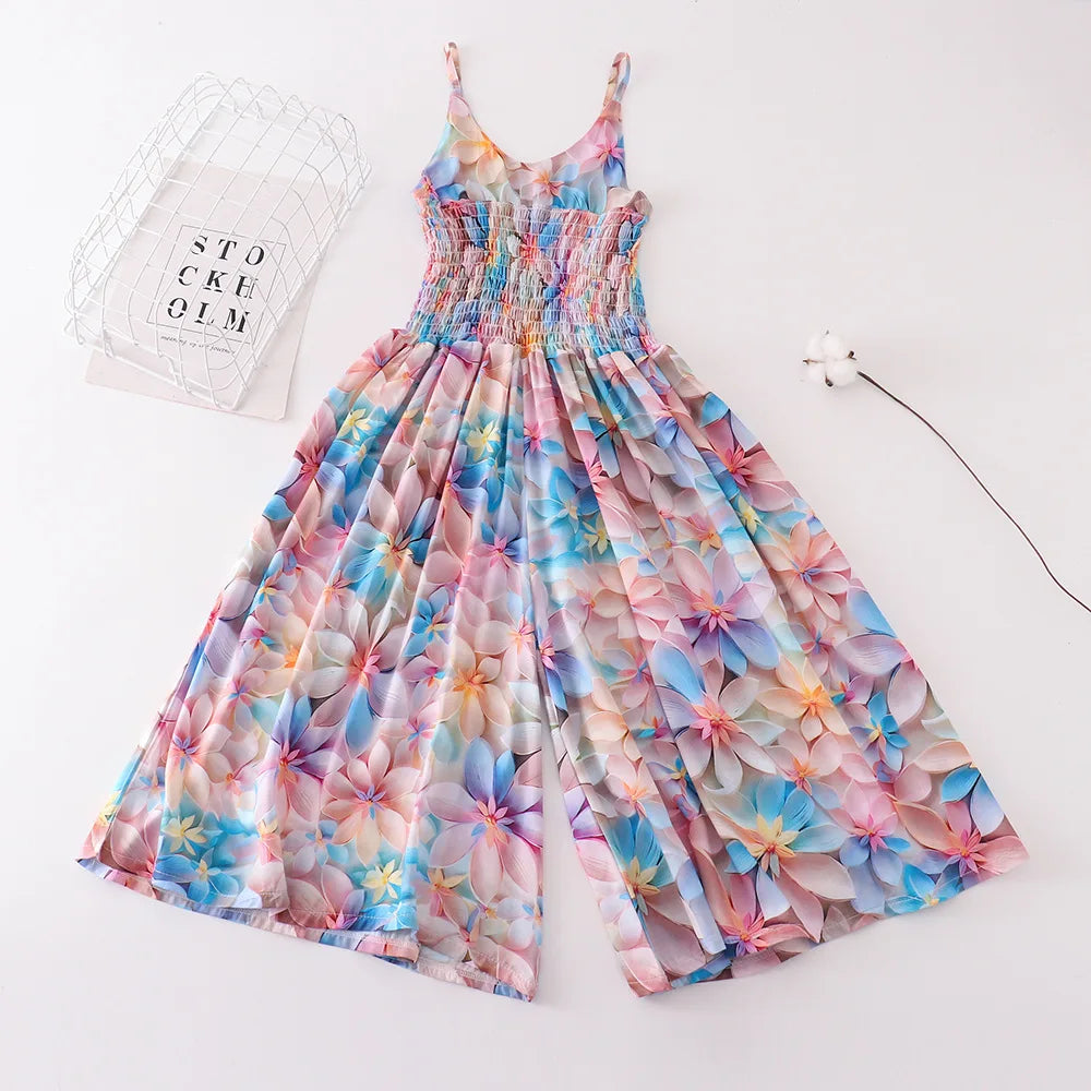 Fashion Summer One Pieces Playsuits Girls Rompers Casual Body Suit Children Clothes Beach Outfits Wide Leg Jumpsuits Kids Bottom