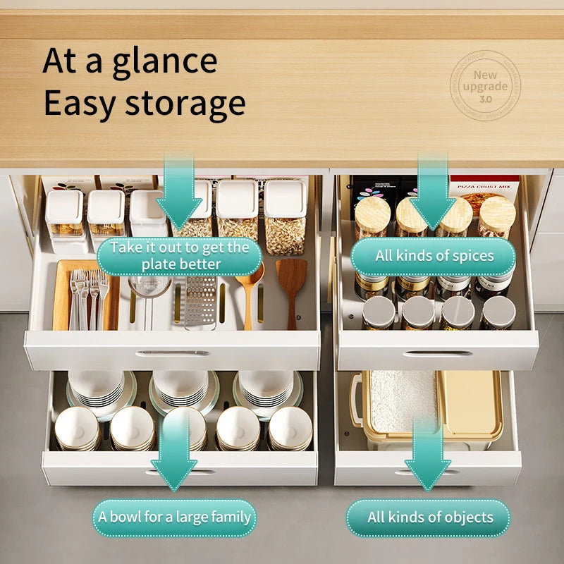 In-Cabinet Pulley Drawer Shelf Organizer for Efficient Kitchen Storage
