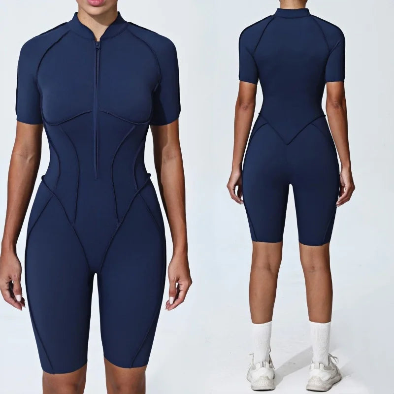 Zipper Yoga Jumpsuit Set For Women Breathable Quick Dry Gym