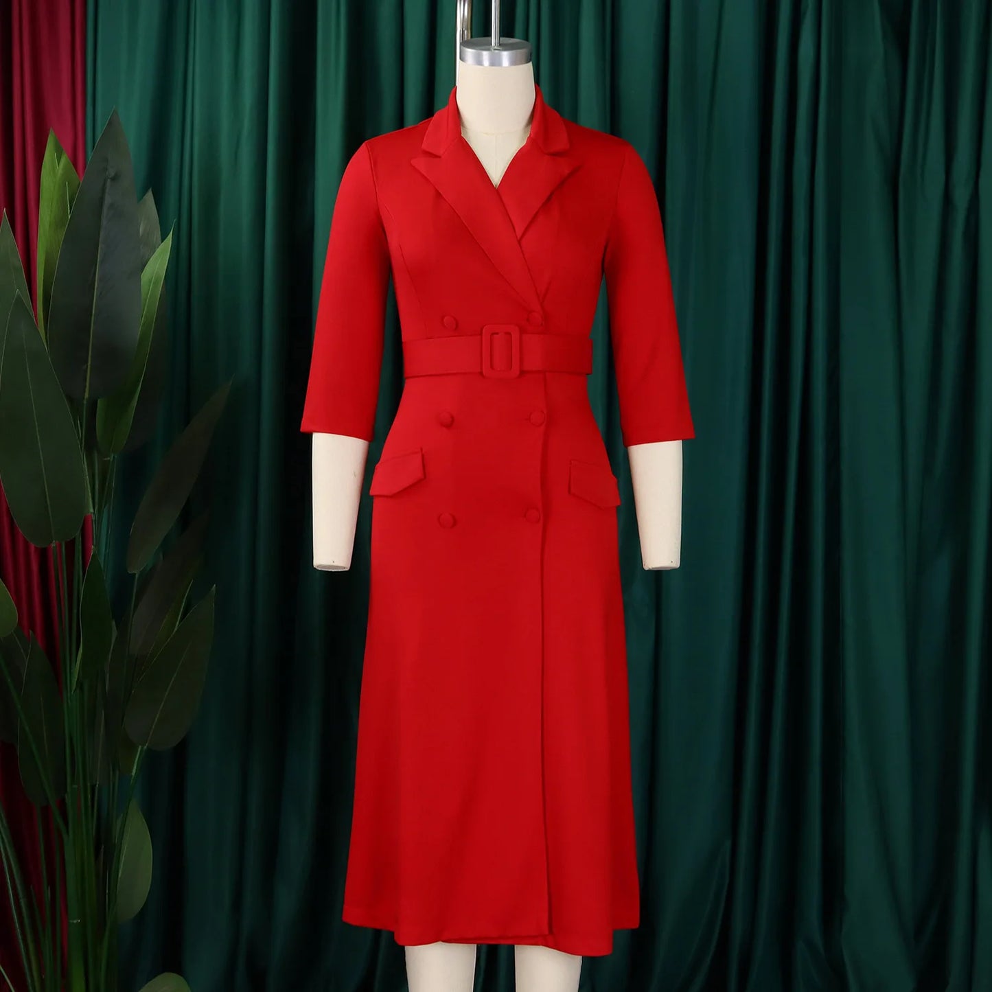 CM.YAYA Women Notched Neck Elegant Full Sleeve Midi Dress 2024 Fall  OL Work Belt Streetwear Africa Party Club Dresses Vestidos