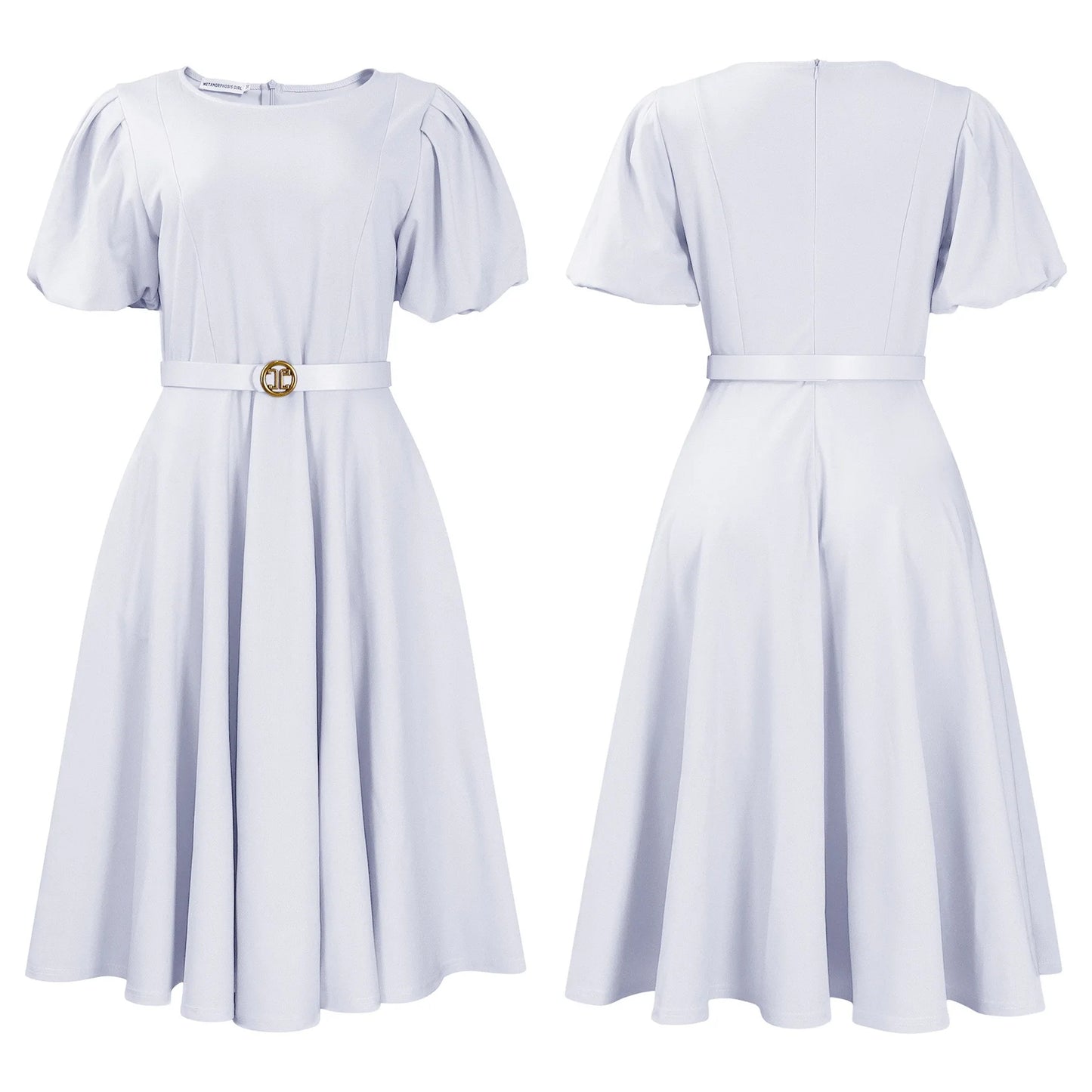 Elegant African Dresses For Women O Neck Short Sleeve Belt Waisted Pleated Mid Calf Fashion Female Birthday Party Dinner Dress