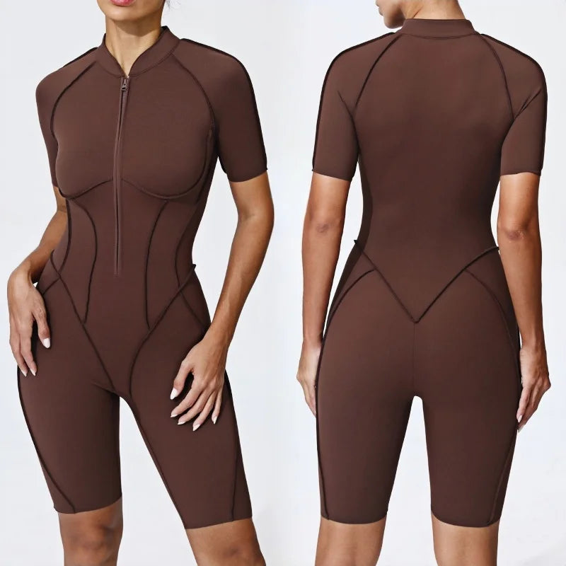 Zipper Yoga Jumpsuit Set For Women Breathable Quick Dry Gym