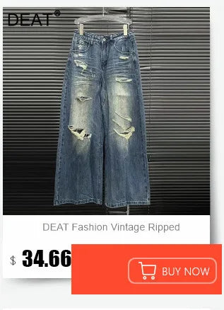 DEAT 2025 Summer Fashion Niche Tassel Patchwork Heavy Industry Denim Shorts For Women High Waist Versatile Short Pants 11A04880