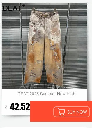 DEAT 2025 Summer Fashion Niche Tassel Patchwork Heavy Industry Denim Shorts For Women High Waist Versatile Short Pants 11A04880